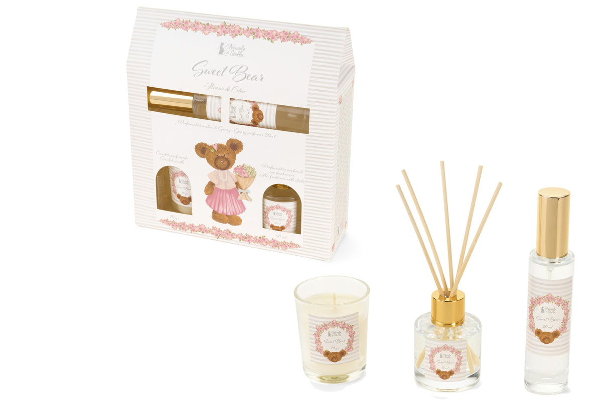Set diffusore bastoncini, spray e candela Sweet Bear
