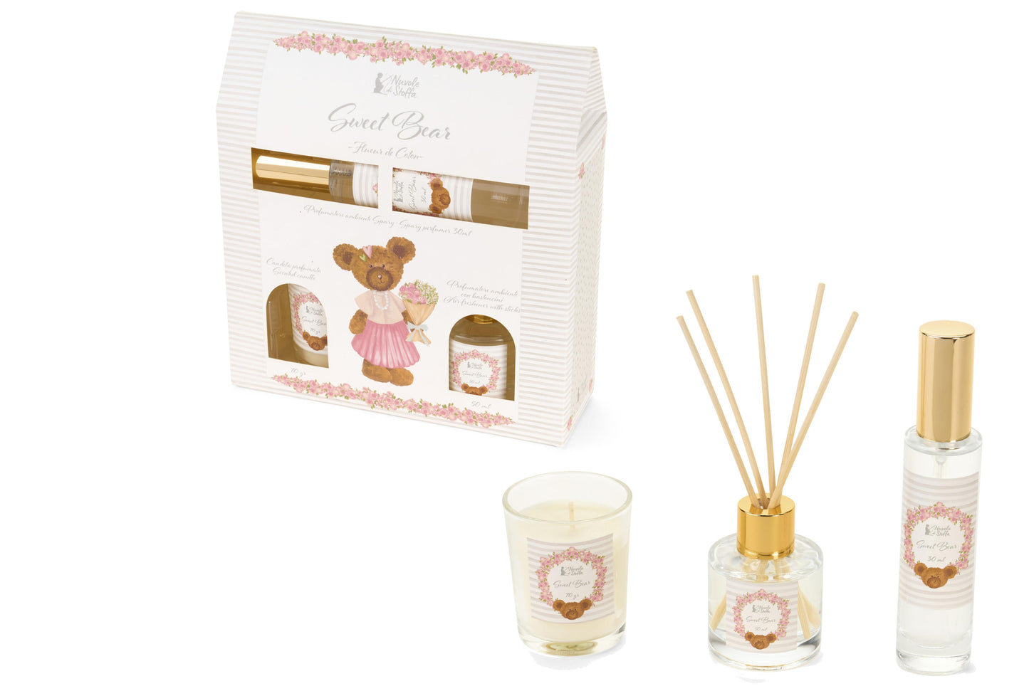 Set diffusore bastoncini, spray e candela Sweet Bear