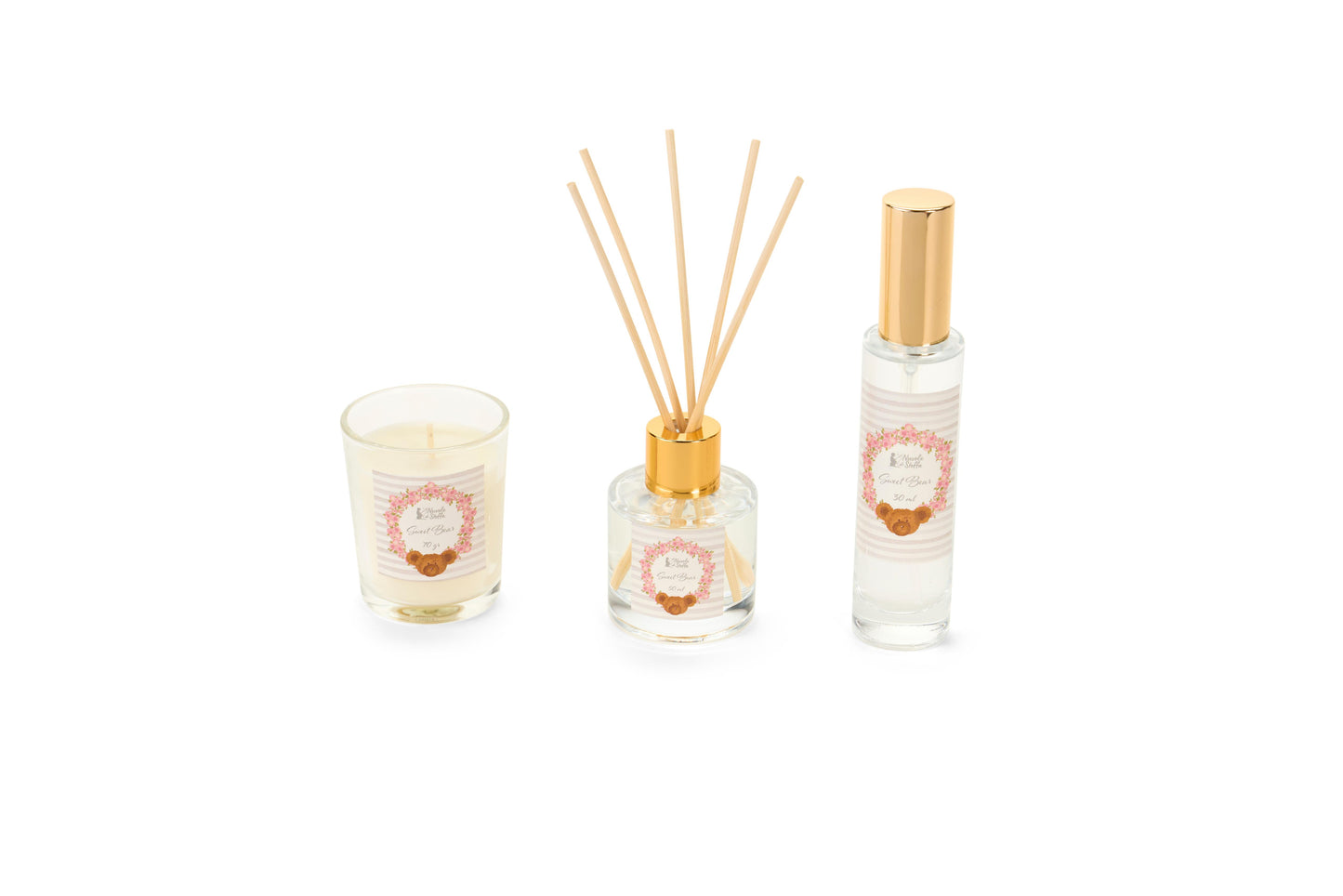 Set diffusore bastoncini, spray e candela Sweet Bear